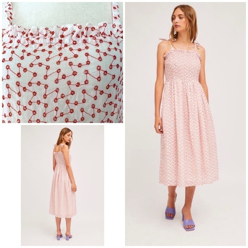 NWT COMPANIA FANTASTICA Eyelet MIDI White Dress S​​​​​​